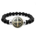 Holy Light Saint Benedict Medal Bless Luminous Bracelet Versatile Black Elastic Beaded Glow Catholic CSPB Bracelet （CRUX S PATRIS BENEDICTI）. 