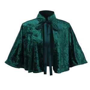 TUS Retro Velvet Cape Victorian Stand Collar Medieval Short Cloak Multi-functional Fantasy Cosplay Costume Halloween Cosplay