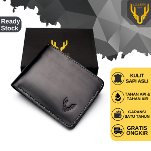 Dompet Pria Kulit Sapi Merk Leaderbag Warna Hitam Terbaru Wallet slim Dompet Pendek Lipat Cowok Keren Branded AODA E11
