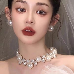 NUBE Ngọc trai giả Dây chuyền ngọc trai Thanh lịch Retro Dây chuyền xương quai xanh Sang trọng nhẹ nhàng Dây chuyền cổ Dành cho cô dâu