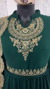 LAUNCHING NEW DESIGNER WEAR LONG GOWN WITH HEAVY EMBROIDERY WORK ON TOP THE GOWN AND SLEEVE WITH ATTRACTIVE NETTED DUPPATA WORKS WITH LACE BORDER WORK PERFECTLY SUITS FOR PARTY