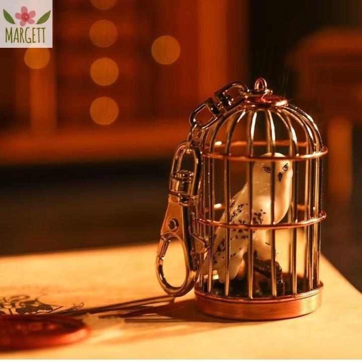MARGETT Alloy Owl Birdcage Keychain Bird Cage Miniature Hedwig Car Key Chain Creative Vintage Cute Animals Pendant Women Men
