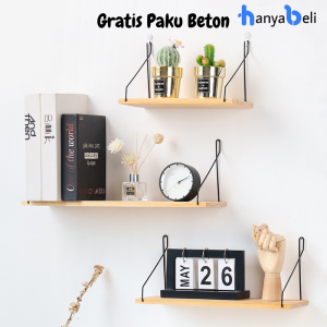 Rak Dinding Tempel Kayu Besi Gantung Rak Dinding Kayu Besi Serbaguna Hiasan Kamar Dekorasi Rumah Storage