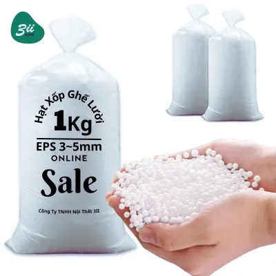 Hạt xốp ghế lười EPS 3–5mm 3II HOME 1kg màu trắng nhẹ êm được khử mùi nhồi ghế lười gối lười sofa