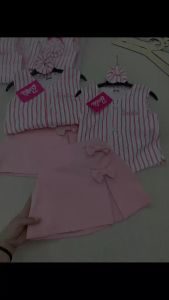 EST20A45 BB GIRL KIDS OOTD PINK STRIPE SLEEVELESS w/ RIBBON SKORT 1-5YO