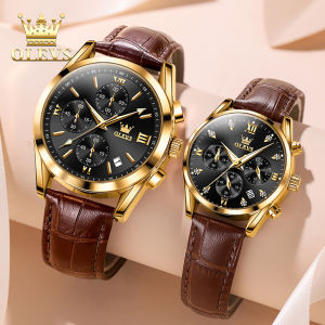 OLEVS jam tangan pasangan tahan air asli 2024 mewah kronograf multifungsi Bisnis fashion import kulit kasual jam tangan wanita/Jam tangan pria