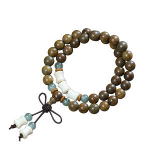 已开光 招财 Zhaocai New Chinese Green Sandalwood Bracelet Dongling Jade Gold Silk Bamboo Multi-circle Play Hand-held Female Purple Sandalwood Play Buddha Bead Bracelet Gift 新中式绿檀木手串东陵玉金丝竹多圈文玩手持女紫光檀盘玩佛珠手链礼物