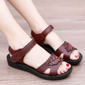 [Free Shipping] Womens Summer Flat Sandals for Mothers Soft Sole Non-Slip for Middle-Aged and Elderly Women Large Size 2002