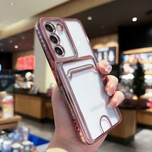 KISSCASE Card Slot Clear Case Luxury Plating Wallet Transparent Soft TPU Case For Samsung S23Ultra S23Plus S21 Galaxy S23 S22 Plus Note 20 Ultra