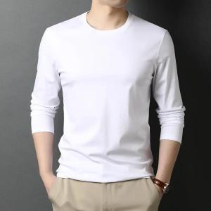 Liquid Ammonia Non-ironing Double-sided Mercerized Cotton Leisure Round Neck Long Sleeve T-shirt Slim Solid Color Thin Shirt2026