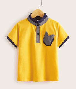 2-16 Years Kids T-shirt Boy polo shirt stand collar Pocket 100% Cotton Korean Fashion wear Ready Stock