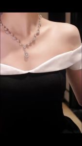 Bellux 925 Silver Synthetic Zircon White Water Drop Shining Full Diamonds Banquet Party Jewelry Bride Wedding Luxury Necklace