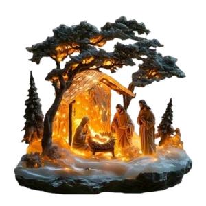 Holiday Christmas Nativity Scene Acrylic Model Figurine Statue with Base for Religious Event and Home Tabletop Decors