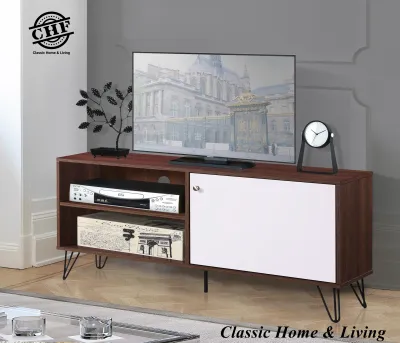 CHF Oscar 4ft TV Cabinet / Powder Coated Metal Legs/ Strong construction Color: Walnut + White