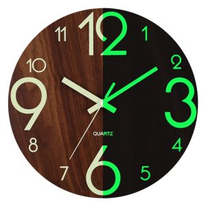 12-Inch Wooden Wall Clock with Quiet Mechanism  Luminous Big Wall Clock Aesthetic Glow in the dark Silent Wooden Home Living Room