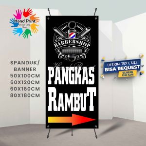 Cetak Spanduk Banner Pangkas Rambut Barbershop Hitam MMT Spanduk Custom 60x160