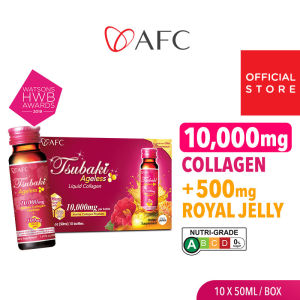 AFC Tsubaki Ageless 10000mg Marine Collagen Peptides 500mg Royal Jelly | Firm Skin Deep Hydration & Pore Refining Liquid Drink 10s | Anti-Aging Hyaluronic Acid Supplement For Luminous Complexion Cell Rejuvenation & Fine Lines