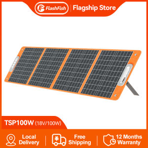 FlashFish 100W Foldable Solar Panel 18V Monocrystalline Solar Cells Lightweight Solar Panel Foldable Energy Storage Solar Outdoor Charger with Type-C DC USB Output for Camping Hiking Climbling Emergency Backup