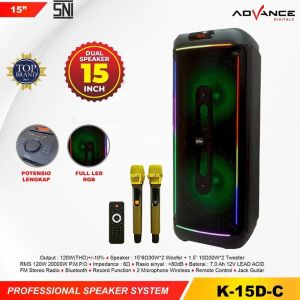 Advance K15D-C Speaker Bluetooth Karaoke Wireless Portable Super Bass Aktif BONUS 2 Pcs Mic Wireless