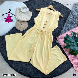 B19992  จั้มสูทคอวีแขนกุด มีกระเป๋าล้วงข้าง ทรงปล่อย TW16388