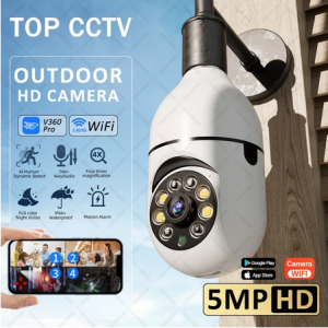 กล้องหลอดไฟ 360° HD กล้องวงจรปิด WiFi CCTV 5MP สีกลางคืน 4K UHD อินฟราเรด กล้องรักษาความปลอดภัย