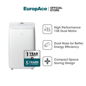 [Upgraded Model] EuropAce Dual Hose Portable Aircon | EPAC13T3E | Cools up to 290 sqft Fast Cooling Compact  1 Year (Full) + 5 Years (Compressor) On-Site Warranty