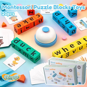 Aoduoyaya Montessori Wooden Alphabet Puzzle Blocks Toys 20pcs Wooden Letter Blocks&Cards Early Education Toys