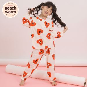 ชุดนอนเด็กเนื้อผ้าฟลีซ เสื้อผ้าเด็ก  21fw/Sleepwear Face Heart (Peach Warm) ให้ความอบอุ่น