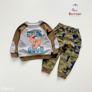 Bộ dài tay bé trai chất nỉ da cá họa tiết khủng long loang màu phong cách 1 đến 7 tuổi BERNIE kids