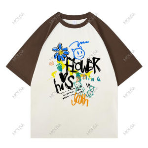 เสื้อยืดแฟชั่น สกรีนDTG ผ้าcotton100% เสื้อยืดผู้หญิง oversized เสื้อดอกไม้ผู้หญิง 68160#