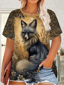 [Local Stock] ZEEMIN Summer Fashion Fox Animal 3D Print T-Shirts Women Casual Short Sleeve Round Neck T Shirt Harajuku Y2K Tees Tops Female Clothing