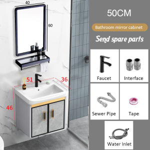 NEW 50cm aluminum alloy bathroom cabinet set mirror box ceramic basin sink with mirror cabinet