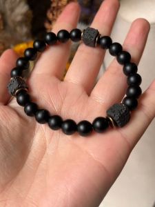 Obsidian Slimming Beads Bracelet for Men Nature Volcano Stone Handmade Stretch Bracelet Fashion Jewelry Gift