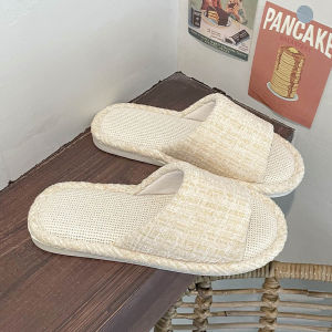 Linen Slippers For Women Home Slippers For Couples Open-Toe Slippers For All Seasons Silent Floor Slippers For Guests