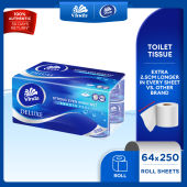 [CARTON] Vinda Deluxe Smooth Feel Toilet Tissue 16 Rolls x4 - Strong Absorbent Tissue Paper Toilet Roll