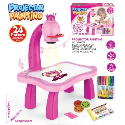 Children LED Painting Projector Toy Art Drawing Board Table Desk Educational Drawing Pad for Kids
