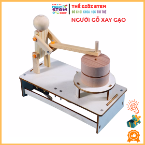 Mô hình lắp ráp STEM: Người Gỗ Xay Gạo chạy pin AA. Đồ chơi giáo dục khoa học sáng tạo thú vị cho bé. stemsanpi