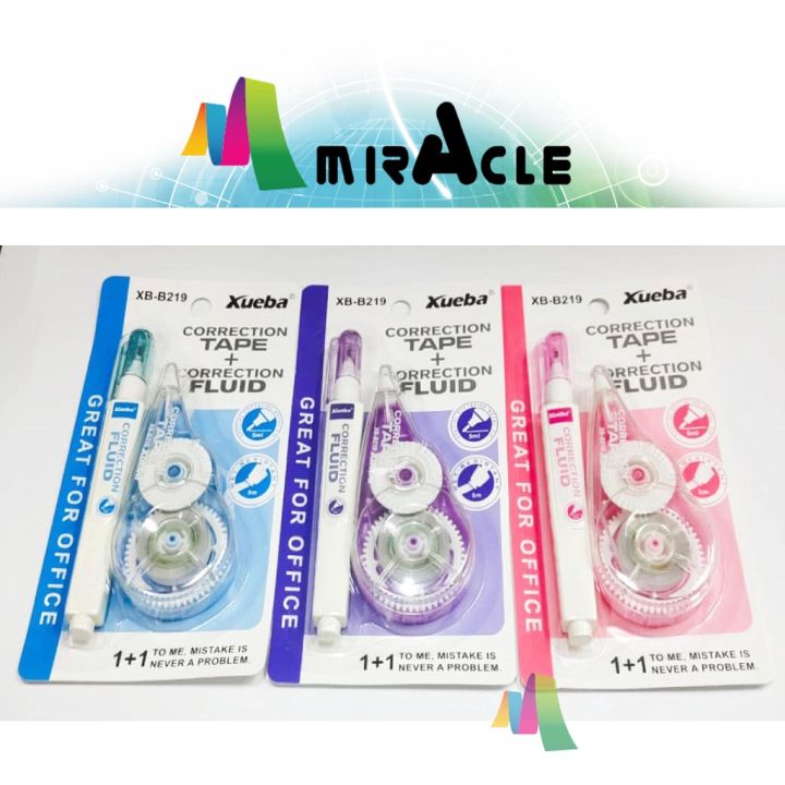 XUEBA Correction Tape 8m + Correction Fluid 5ml for Office / School
