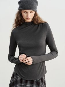ZIQIAO Petite Fit Turtleneck Long Sleeve T-Shirt Women 2026 Autumn Winter New Slimming Waist Top Stretch Comfort Casual Basic2026