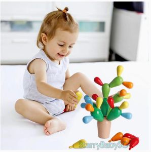SG Seller |Wooden balancing cactus Montessori building blocks kids educational puzzle motor skill activity balancing for toddles