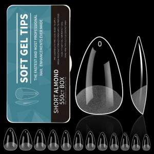 550PCS Medium Almond Gel Nail Tips Pre Etched False Nail Clear Full Cover Soft Acrylic Press On Nail for DIY Manicures