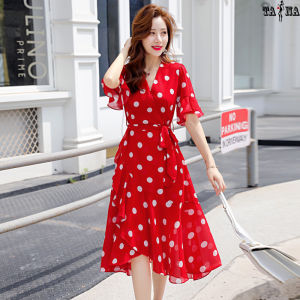 [XẢ KHO GIẢM GIÁ] Váy đầm vải thun chấm bi dự tiệc dạo phố