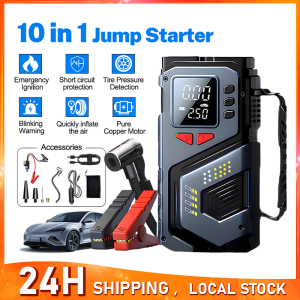 DEKES 10 in 1 Car Jump Starter 8000mAh Battery Booster with Air Compressor Tire Inflator LED Flashlight USB Power Bank for 12V Cars