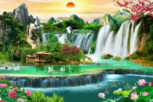 Tranh gạch phong cảnh 3d - gạch tranh 3d phong cảnh đồng quê - JNB77