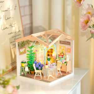 Rolife Blooming Tea Garden DIY Miniature House Kit Dollhouse Model Building Craft Kit Birthday Creative Gifts for Girls and Boys
