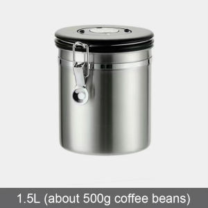 1.5L/1.8L Coffee Bean Jar Airtight Canister Stainless Steel With Scoop One Way Valve Cannister