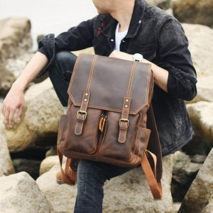 Mens Backpack Sling Bag Men Leather Backpack Men Leather Backpack For Men Crazy Horse Cow Leather 15.6" Laptop Backpack NASVA