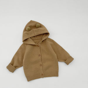 Childrens sweater jacket 2026 Spring Korean-style cute hooded knitted cardigan for baby boys and girls infant spring clothing