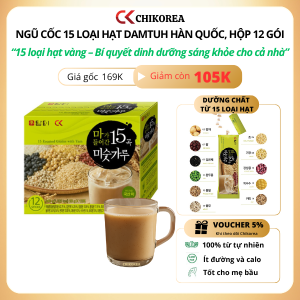 Bột Ngũ Cốc 15 Loại Hạt Damtuh Hàn Quốc Bổ sung dinh dưỡng - Hộp 12 gói x 20g CHIKOREA