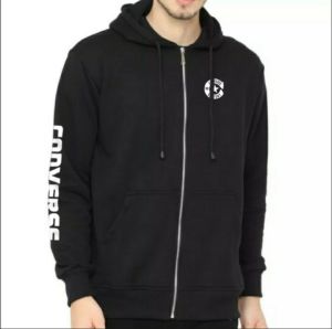 Jaket Zipper Hoodie Jumper Casual Pria Wanita Big Size Jumbo Lengan Panjang l Pakaian Atasan Basic Kain Fleece Warna Hitam Ukuran XS - XXXL